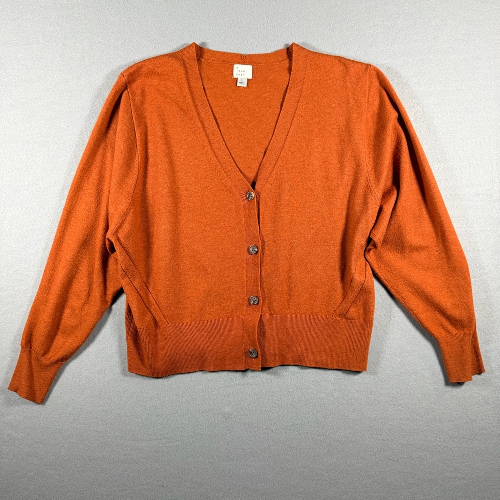 A New Day Rust Orange Cropped Cardigan Sweater Button Front Womens L